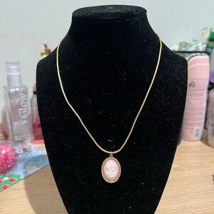 Gold-Tone Pink Cameo Pendant Necklace
